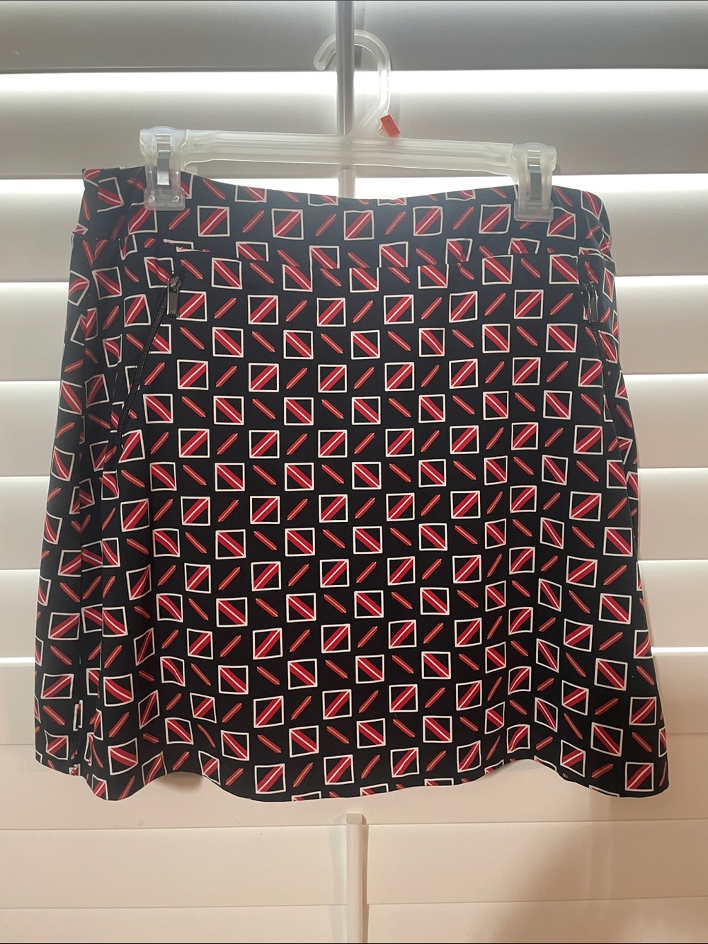 Black A-Line Skirt with Red Geometric Print - Women's